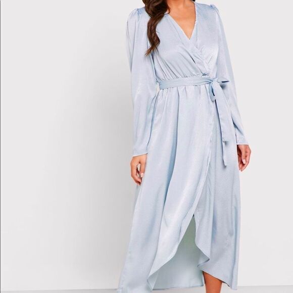 Vero Moda Julia V-Neck Midi wrap Dress Slate Blue New Sz L/XL - Picture 1 of 17